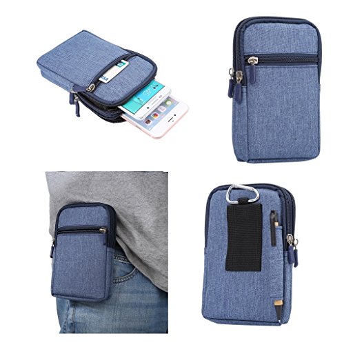 DFV mobile - Universal Multi-Functional Vertical Stripes Pouch Bag Case Zipper Closing Carabiner for Goophone N4 - Blue (17 x 10.5 cm)