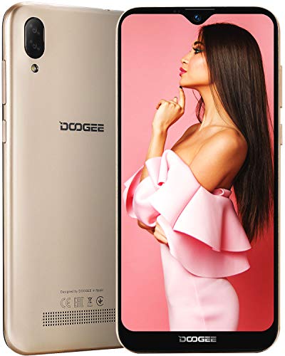 DOOGEE X90 Telefono Movil Libres 3G, Android 8.1 Oreo Smartphones Libres Dual Sim Octa Core 1GB RAM+16GB ROM, Pulgadas Waterdrop de 6.1, Cámara 5MP+8MP+5MP, 3400mAh, GPS Face ID - Oro