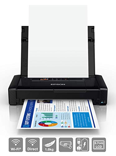 Epson Workforce WF-110W - Impresora de inyección de Tinta portátil (DIN A4, impresión móvil, WiFi, WiFi Direct, USB, batería integrada), Color Negro