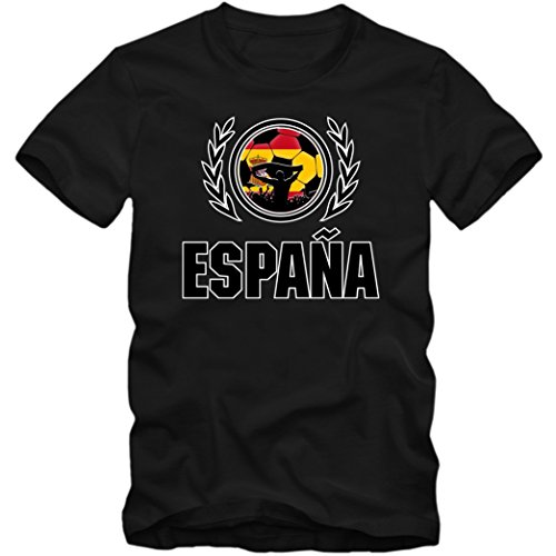 España Campeonato De Europa 2016#2 Camiseta | T-Shirt | Fútbol | Hombre | Jersey | La Furia Roja | Equipo Nacional, Colour:Black (Deep Black);Size:X-Large