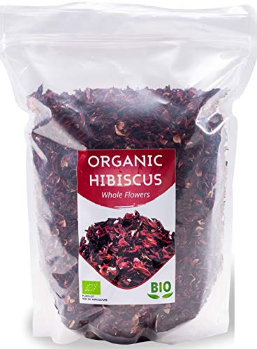 Flores de hibisco orgánicas HerbaNordPol | Egipcias | Hibiscus Premium | 1 Kg BIO | Pétalos sueltos grandes para té