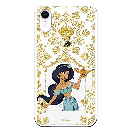 Funda para iPhone XR Oficial de Aladdin Jasmín Floral Transparente para Proteger tu móvil. Carcasa para Apple de Silicona Flexible con Licencia Oficial de Disney.