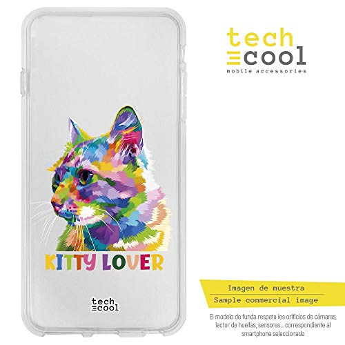 Funnytech® Funda Silicona para Alcatel A7 [Gel Silicona Flexible, Diseño Exclusivo] Kitty Lover Low Poly Transparente