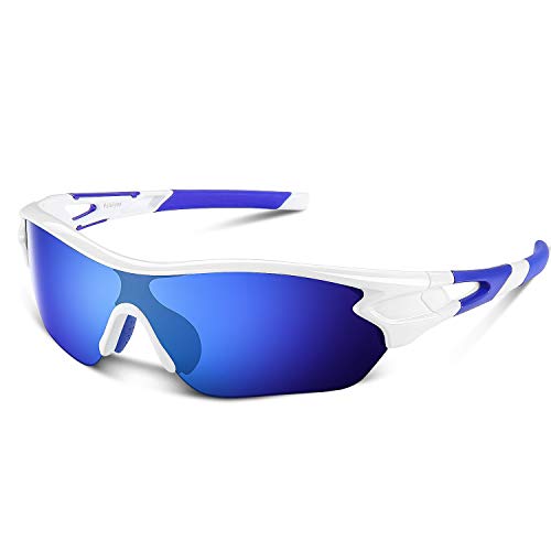 Gafas de sol polarizadas deportivas para hombres, mujeres, jóvenes, béisbol, ciclismo, correr, conducir, pescar, golf, motocicleta, tac, gafas (Blanco Azul)