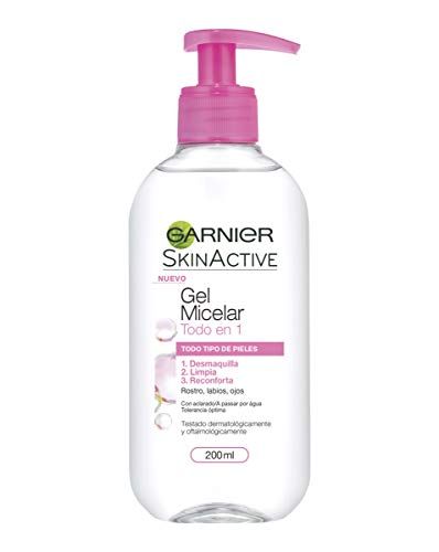 Garnier Skin Active - Gel Micelar Desmaquillante para Pieles Normales, Todo en Uno, 200 ml