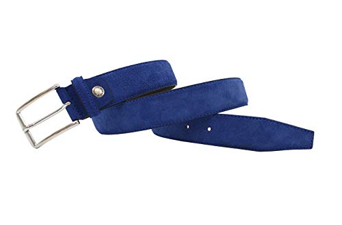 Giorgio Vandelli Cinturón de hombre en piel auténtica de gamuza Azul - 100% hecho en Italia - excelente calidad (90cm Cintura - 105cm Longitud total)