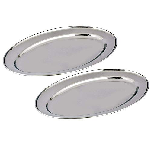 Gluecksshop - Juego de bandejas de servir ovaladas (acero inoxidable, en diferentes tamaños, pulidas y ovaladas), 40 cm Oval 2 Stk.