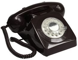 GPO 746 Teléfono Fijo de Disco con Estilo Retro de los años 70 - Cable en Espiral, Timbre auténtico - Negro