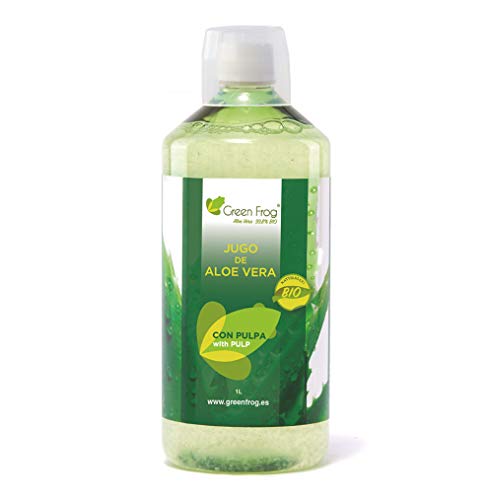Green Frog Jugo de Aloe Vera Bio con Pulpa - Producto Fresco - Aloe Vera 99,8% Calidad Premium - (Con Pulpa, 1 Botella 1 L)