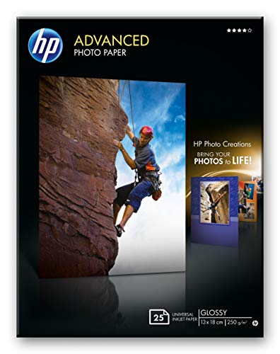 HP Advanced Q8696A- Papel fotográfico satinado con brillo (25 hojas, 13 x 18 cm)
