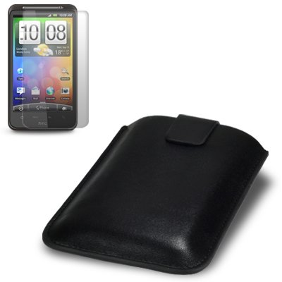 HTC DESIRE HD PREMIUM funda de piel sintética para - negro, incluye PROTECTOR de pantalla color