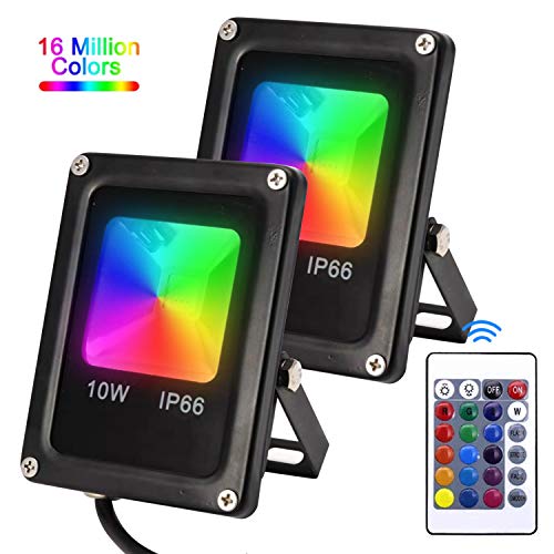 Karpal Foco LED RGB 10W (2 Pack), RGB LED Foco de Colores Impermeable IP65, 16 Colores y 4 Modos, Foco Proyector Exteriores, Iluminación Decorativa Multicolor