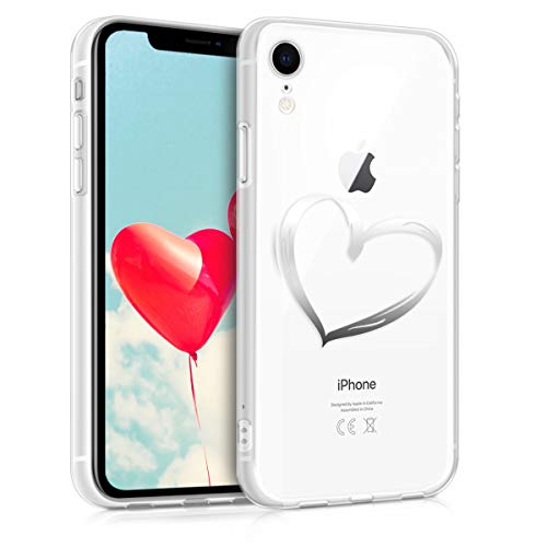 kwmobile Funda Compatible con Apple iPhone XR - Carcasa de TPU Dibujo de corazón en Plata/Transparente