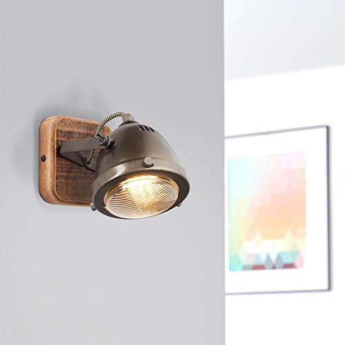 Lámpara de pared Lightbox retro, regulable, 1 foco, foco de pared LED interior orientable, casquillo GU10 para máx. 5 W, metal, acero marrón.