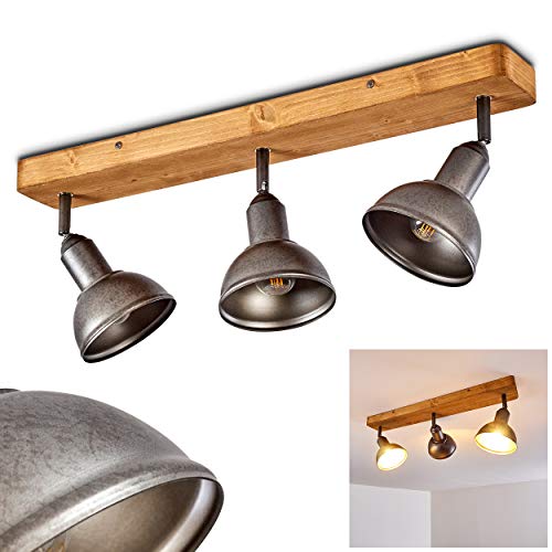 Lámpara de techo Tholen de madera/metal gris, 3 x E14 max. 40 W, ideal para cocina. Los focos son ajustables, adecuado para bombillas LED.
