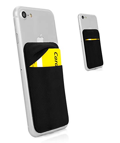 MyGadget Porta Tarjetas de Crédito Adhesiva con 1 Bolsillo para Móvil - Tarjetero Adhesivo Universal - Funda Cartera con Bloqueo RFID - Negro