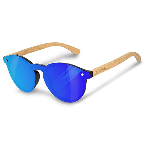 Navaris gafas de sol polarizadas UV400 - Lentes de madera y funda dura - Gafas de sol unisex - Sin montura con patillas marrón y cristal de color