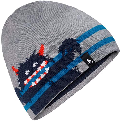 Odlo Hat Kids Mid Gage Reversible Gorro, Infantil, Diving Navy-Grey Melange-Stripes