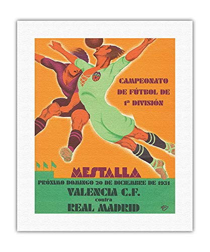 Pacifica Island Art - Campeonato de Fútbol de 1a División - Valencia C.F. contra Real Madrid - Mestalla - Póster Deportivo de Formo c.1931 - Impresión en Lienzo - 41 x 51 cm