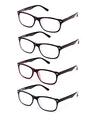 Pack de 4 Gafas de Lectura Vista Cansada Presbicia, Gafas de Hombre y Mujer Unisex con Montura de Pasta, Bisagras de Resorte, Para Leer, Ver de Cerca (+1.5 (803))