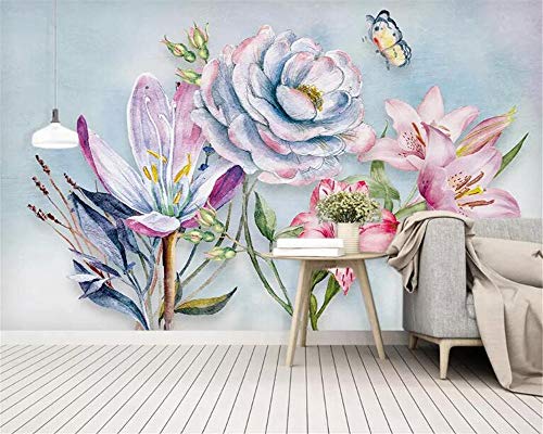 Papel pintado 3D de alta calidad pintado a mano con flores de acuarela y mariposas, pintura al óleo para sala de estar, fondo de pared, tela de seda, 450x300cm