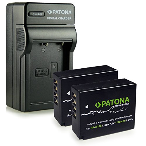 PATONA 4in1 Cargador + 2x Premium Bateria NP-W126 compatible con Fuji FinePix X-Pro1 X-Pro2 HS30EXR HS33EXR HS50EXR