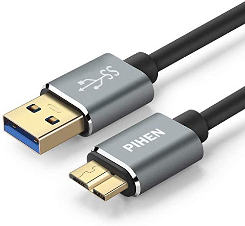 PIHEN Micro B Cable，USB 3.0 a Micro USB 3.0 Cable de sincronización con conector de aluminio para Toshiba Canvio, disco duro externo WD, Samsung Galaxy S5, nota 3 y más(1m)