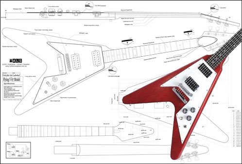 Plan of Gibson Flying V '67 guitarra eléctrica – Impresión a escala completa