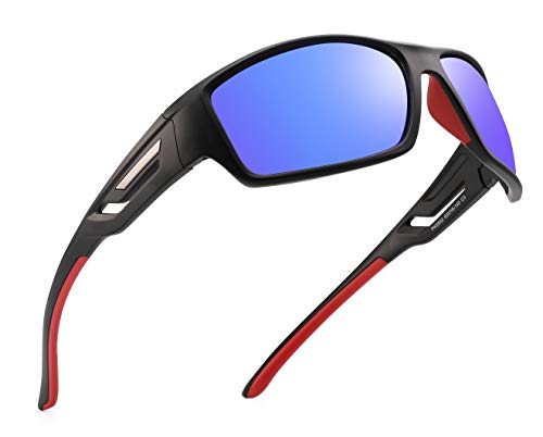 PUKCLAR Gafas de sol deportivas polarizadas para hombres y mujeres, conducir, ciclismo, correr, pesca, montura irrompible Azul Lente azul espejo C3 / lente Cat 3 L
