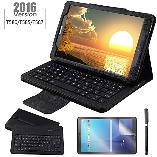 REAL-EAGLE Galaxy Tab A 10.1 Teclado Funda(QWERTY), Funda de Cuero con Desmontable Inalámbrico Bluetooth Teclado para Samsung Galaxy Tab A6 10.1 2016 SM-T580/T585/T580N/T585N Tablet, Black