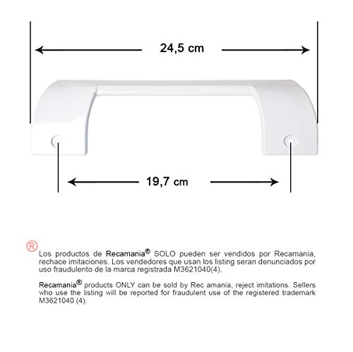 Recamania Tirador Puerta frigorifico Blanco. BALAY, Bosch, C.O. 490705. Medidas: Longitud 245mm, Anclaje 197mm.