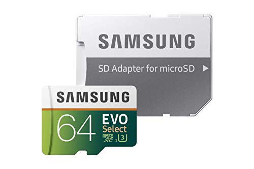 Samsung EVO Select - Tarjeta de Memoria microSDXC de 64 GB con Adaptador SD, 100 MB/s, U3, Color Verde y Blanco