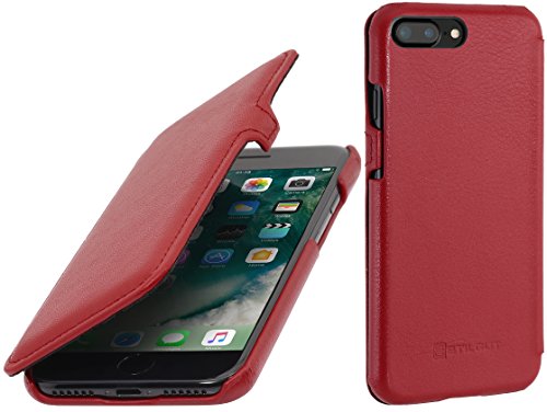 StilGut Book Type Case con Cierre Clip, Funda de Piel auténtica para su iPhone 8 Plus & 7 Plus. Flip Case de Cuero para su Original iPhone 8 Plus (5,5") & iPhone 7 Plus (5,5"), Rojo Nappa