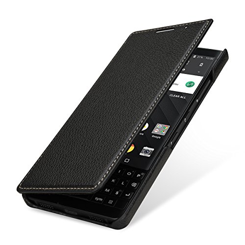StilGut Book Type Case, Funda de Piel para Blackberry KEY2. Flip Case de Cuero Genuino con Abertura Lateral. Carcasa para Blackberry KEY2, Negro