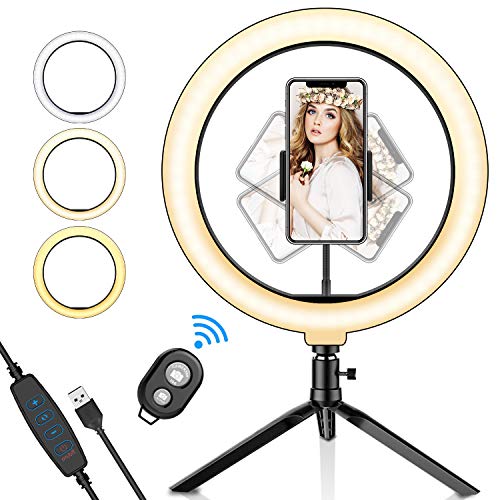 SYOSIN Luz de Anillo LED, 10.2" con Trípode Stand Control Remoto Bluetooth Soporte para Teléfono, 3 Modos de Luz y 11 Niveles de Brillo para Maquillaje, Youtube Video, Belleza y Fotografía de Moda