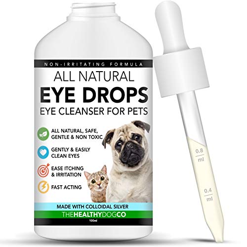 The Healthy Dog Co Colirio para Perros, Gatos y Mascotas - con Plata coloidal para conjuntivitis - Limpiador de Ojos Seguro y de acción rápida