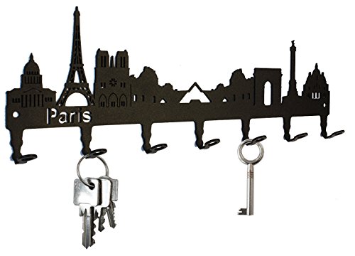 Titular de la clave/gancho Skyline Paris - Francia clave ganchos para pared, colgador - 7 ganchos negro Metal
