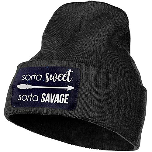 Unisex Beanie Hat Sorta Sweet Sorta Savage Casual con Mangas Lisas Skull Knit Hat Cap Sports Fan Watch Cap Black