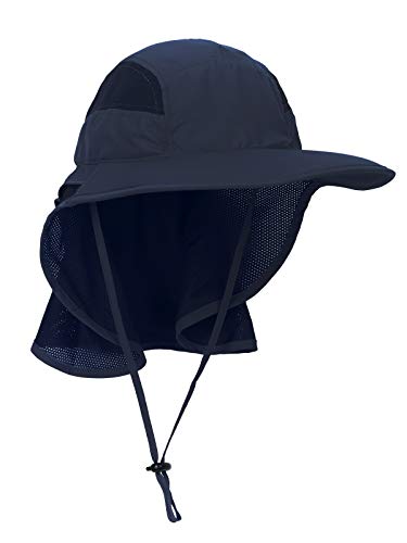 Unisex Gorra de Safari con Extra Largo Protector de Nuca 12cm Gran Borde para Actividades al Aire Libre Sol Protección UV - Actualizado el Tela Azul Oscuro