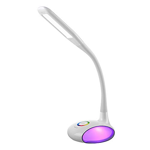 WILIT Q8B 6W Lámpara LED de mesa regulable, Brazo tipo cuello de cisne, Táctil para la luz de color y 3 niveles de brillo, Protección para los Ojos, Blanco