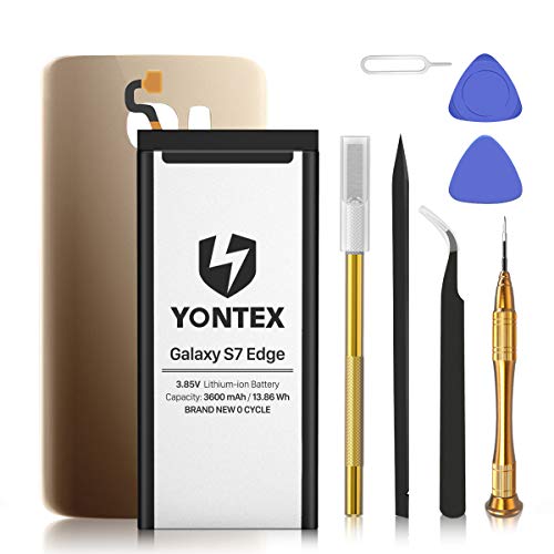 Yontex - Batería para Samsung S7 Edge 3600 mAh 3,85 V SM-G935F EB-BG935ABA nueva batería de repuesto polímero de litio, con toolset, carcasa de cristal de repuesto (oro)
