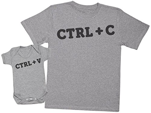 Zarlivia Clothing Ctrl C and Ctrl V - Regalo para Padres y bebés en un Cuerpo para bebés y una Camiseta de Hombre a Juego - Gris - Medium & 0-3 Meses