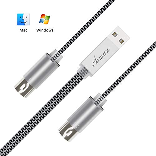 Asmuse MIDI a USB Cable de Interfaz Convertidor MIDI de Configuración Automática con LED para Instrumento Eléctrico Teclado de Piano a PC Mac Windows 5 PIN In Out (1,9 m-Tejiendo)