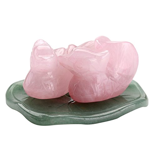Jovivi - Figura decorativa de mandarina de cuarzo rosa con diseño de patos Feng Shui y pájaros en forma de hoja de loto para parejas, decoración del hogar, día de San Valentín, aniversario, regalo para parejas