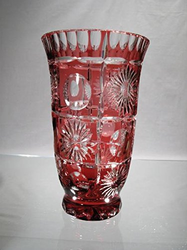 Cristal de Bohemia Tallado – Jarrón de cristal de Bohemia, tamaño medio estrella y redondo rojo