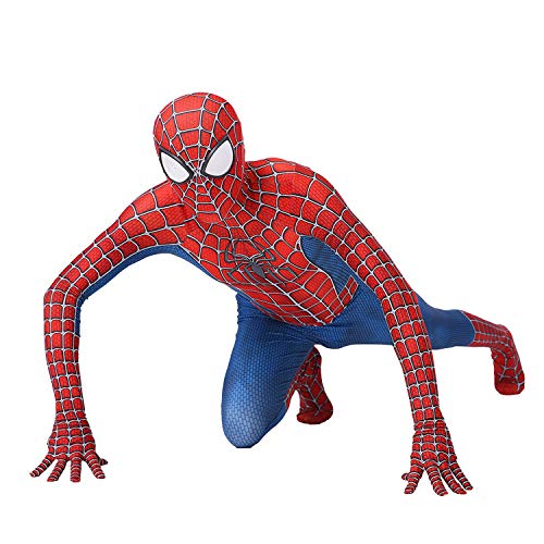 QWEASZER Traje clásico de Peter Parker Traje de Hombre araña Traje de Spiderman Cosplay Zentai Disfraz Halloween Disfraces Fiesta de Disfraces Disfraces de Disfraces,Red-140～160cm