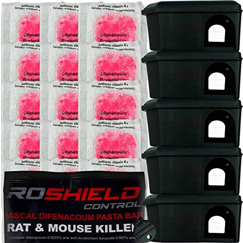 Cajas de cebo y alimento para control de ratones, seguros para niños y mascotas, 5 cajas y 20 bolsitas