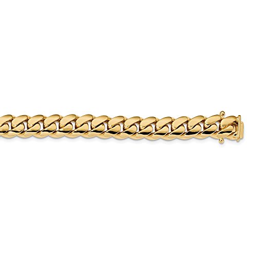 Hermosa pulsera de oro amarillo de 14 K 14 K 10,7 mm pulida a mano con eslabones cubanos Miami viene con un regalo de joyería gratis