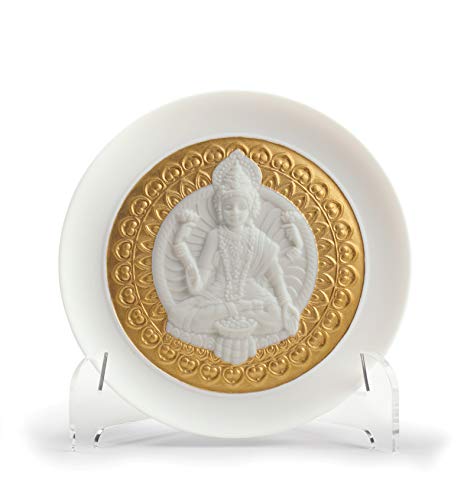 LLADRÓ Plato Decorativo Diosa Lakshmi. Lustre Oro. Plato de Porcelana.