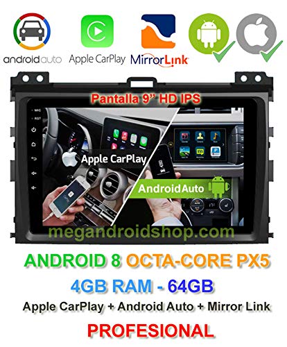 Radio 2din GPS, Android 10, Pantalla IPS, OctaCore PX5 64bits, 4GB DDR3 RAM, 64GB Apple Car Play Android Auto Toyota Land Cruiser KDJ 120 (+2002) y Toyota Prado (+2002)